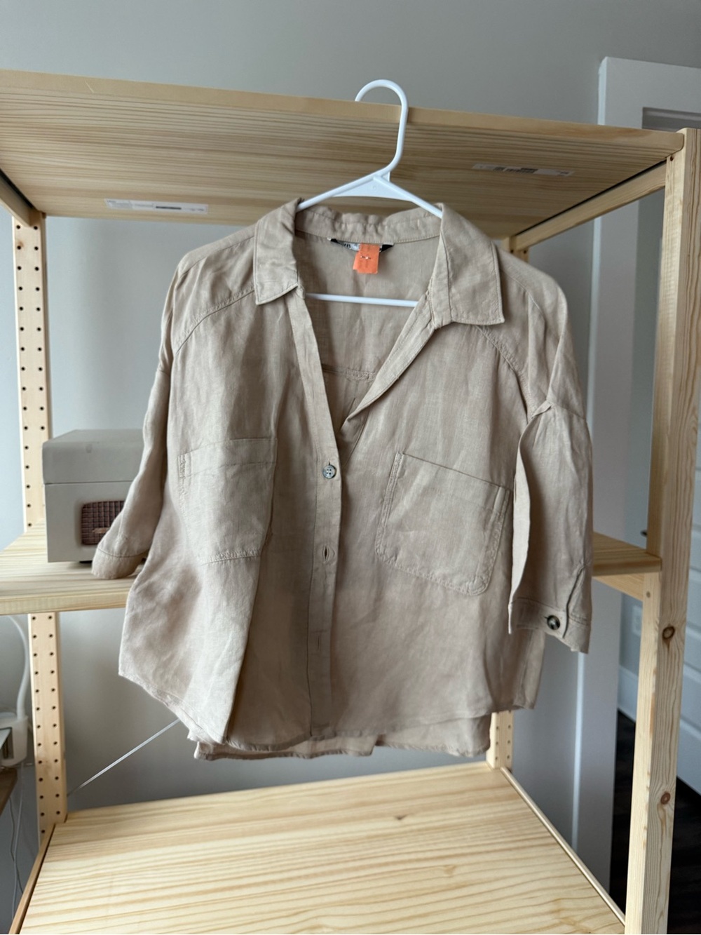 Zara Beige Linen Relaxed Shirt